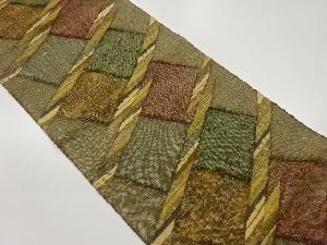 手織り紬斜線に色紙模様織出し名古屋帯